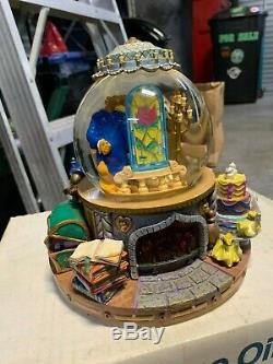 1991 Disney Beauty and The Beast Musical Snow Globe Light Up Fireplace Works