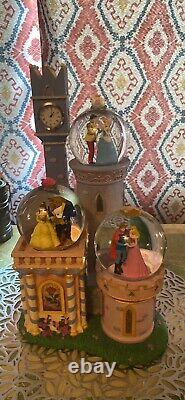 (2)VTG Disney Store Princess Clock Tower Castle Snow Globes Musical 12