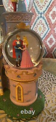 (2)VTG Disney Store Princess Clock Tower Castle Snow Globes Musical 12