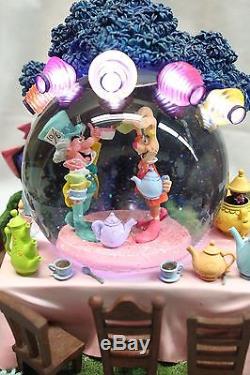 ALICE IN WONDERLAND Unbirthday Tea Party Disney Musical Snow Globe Motion &Light