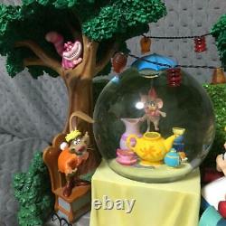DISNEY Alice in Wonderland Snow Globe Music Box Tea Party Rotating Figure Rare