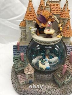 DISNEY BEAUTY & BEAST SNOW GLOBE CASTLE RARE HEAVY ROSE GLASS WORKS With DEFECTS
