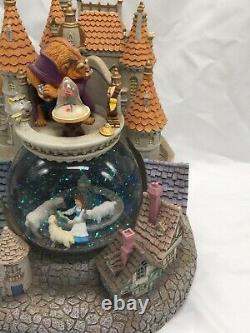 DISNEY BEAUTY & BEAST SNOW GLOBE CASTLE RARE HEAVY ROSE GLASS WORKS With DEFECTS