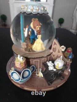 Disney 1991 Beauty and The Beast Musical Snow Globe Enchanted Love Fireplace