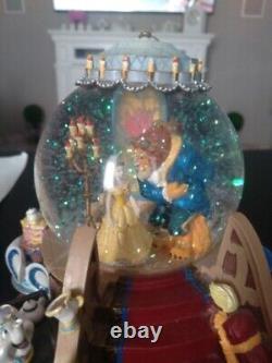 Disney 1991 Beauty and The Beast Musical Snow Globe Enchanted Love Fireplace