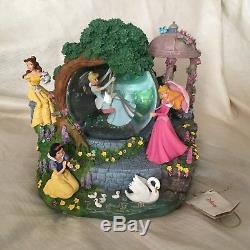 Disney 4 Princesses Aurora Belle SWAN GARDEN Musical Figurines SnowGlobe-IOB