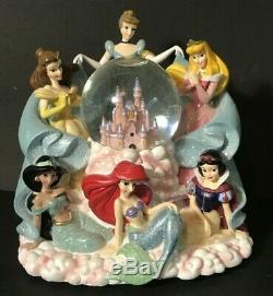 Disney 6 Princess Musical Light Snow Globe Cinderella Jasmine Belle Ariel Castle