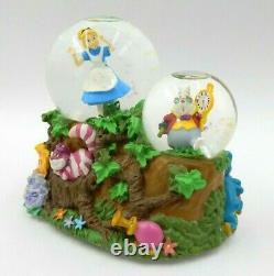 Disney Alice In Wonderland Cheshire Cat White Rabbit Enesco Musical Snow Globe