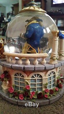 Disney BEAUTY AND THE BEAST Music Box Snow Globe Rare Retired Rose Garden
