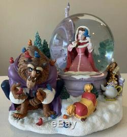 Disney BEAUTY AND THE BEAST Musical Snow Globe Bird Feeding Scene Winter