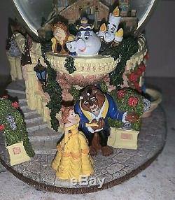 Disney Beauty And The Beast Musical Snow Globe Castle Cogsworth Pots Belle RARE
