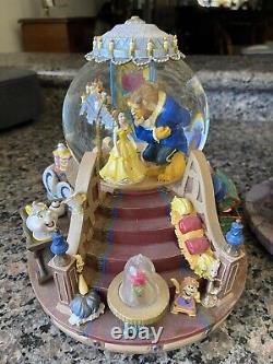Disney Beauty & The Beast Musical Snow Globe Fireplace WORKS! 1991 Enchanted Love
