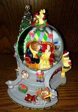 Disney Beauty and the Beast Enchanted Christmas Large Snow Globe Music box RARE