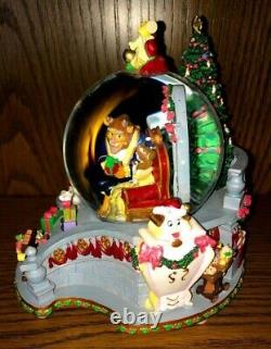 Disney Beauty and the Beast Enchanted Christmas Large Snow Globe Music box RARE