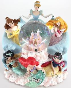 Disney Castle Pincess Cinderella Belle Aurora Ariel Jasmine Snow Globe Music Box