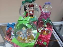 Disney Christmas Snow Globe Mickey Minnie Tinker Bambi Alice Dumbo Pinoccho Mib