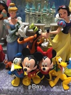 Disney Cinderella Castle Character Fab 5 Ariel StiTch Tink Music Light Snowglobe