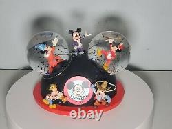 Disney Mickey Mouse March Club Ears Musical Snow Globe Light Up Works 2002