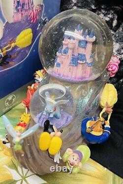 Disney Multi Characters Castle Light Up Snow Globe Mickey Pooh Disney Store Box
