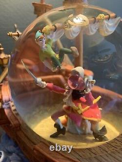 Disney Peter Pan Music Box Glittering Snow Globe Pirate Ship
