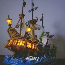 Disney Peter Pan Pirate Ship Music Box Lights Snow globe You Can Fly Collector