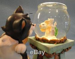 Disney Pinocchio Figaro Cleo Fishbowl Figurine Snow Globe Retired Super Rare Htf