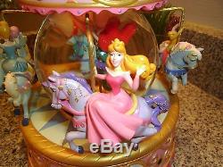 Disney Princess Carousel Snow Globe Music Box Retired Snow White Cinderella Wow
