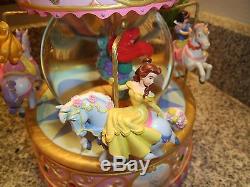 Disney Princess Carousel Snow Globe Music Box Retired Snow White Cinderella Wow