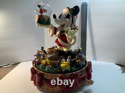 Disney Snow Globe Santa Mickey Mouse Santas Workshop Carousel Original Box/Works
