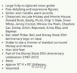 Disney Store 30th Anniversary Snowglobe Mickey Frozen Lion King Stitch Rapunzel