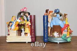 Disney Store Bookends Snow Globe Wonderful World of Disney Set Genie Alice Pooh