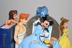 Disney Store Bookends Snow Globe Wonderful World of Disney Set Genie Alice Pooh