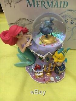 Disney Store Japan The Little Mermaid Snow Globe Figure Ariel Flounder 30th NIB