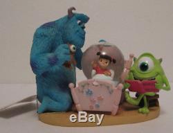 Disney Store Monsters Inc. Snow Globe RARE Sully, Mike, Boo In Bed with Tag