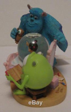 Disney Store Monsters Inc. Snow Globe RARE Sully, Mike, Boo In Bed with Tag