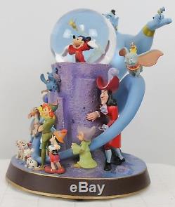 Disney Store Snowglobe Characters Light up Music Mickey Wizard Genie Dumbo Hook