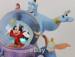 Disney Store Snowglobe Characters Light up Music Mickey Wizard Genie Dumbo Hook