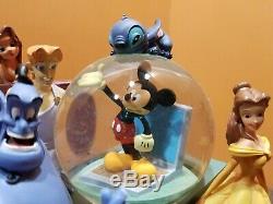 Disney Through Years Mickey Aladdin Lilo Stitch Ariel Bookend Water Snow Globe