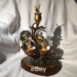 Disney Tinkerbell THE DEWDROPS Bronze Figurines Lite Up Multi SnowGlobe-IOB