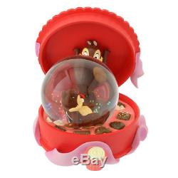 Disney store Japan 25th anniversary chip & dale snow globe with music box