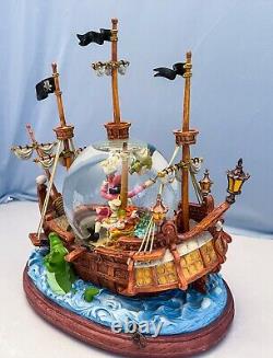 Large 1990's Disney Peter Pan Pirate Ship Musical Snow Globe w Box Works