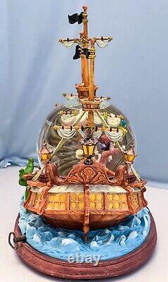 Large 1990's Disney Peter Pan Pirate Ship Musical Snow Globe w Box Works
