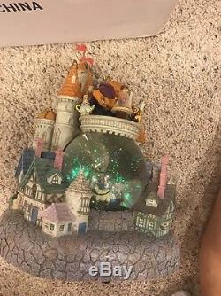 Large Disney Beauty & The Beast Village Snow Globe In Orig Box Light And Blower