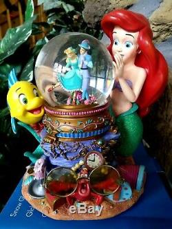Little Mermaid Ariel, Flounder, Sebastian Disney Store Musical Snow Globe, New, Mint