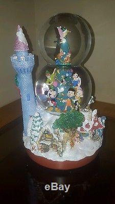 Mickey Mouse & Friends Christmas Musical Double Snowglobe! Disney, Very Rare, Nib