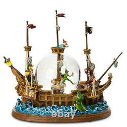 New Disney Peter Pan Captain Hook Pirate Ship Snow Globe With A Music Box