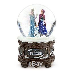 New Disney Store Frozen Elsa Anna Olaf Musical Snow Globe Plays Let it Go NIB
