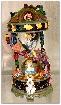 Rare Disney Alice In Wonderland Snow Globe Music Hourglass Down The Rabbit Hole