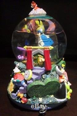 RARE Disney Alice in Wonderland Cheshire Cat Queen of Hearts Snowglobe Music Box