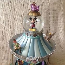 RARE Disney Mickey Alice WORLD OF CAROUSEL Musical Rotating Snow Globe-MIB-HTF